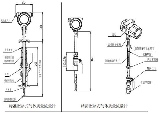 鍋爐用熱式質量流量計插入式結構圖