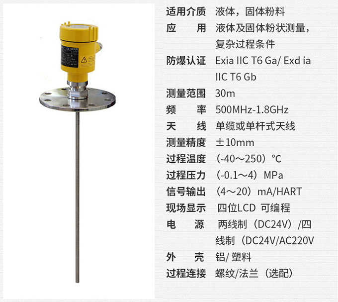 智能雷達液位計RD710技術參數表圖